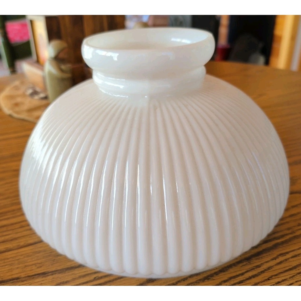 Vintage White Milk Glass Ribbed Lamp Shade - 10.5" D X 6" High (9.75" Fitter)